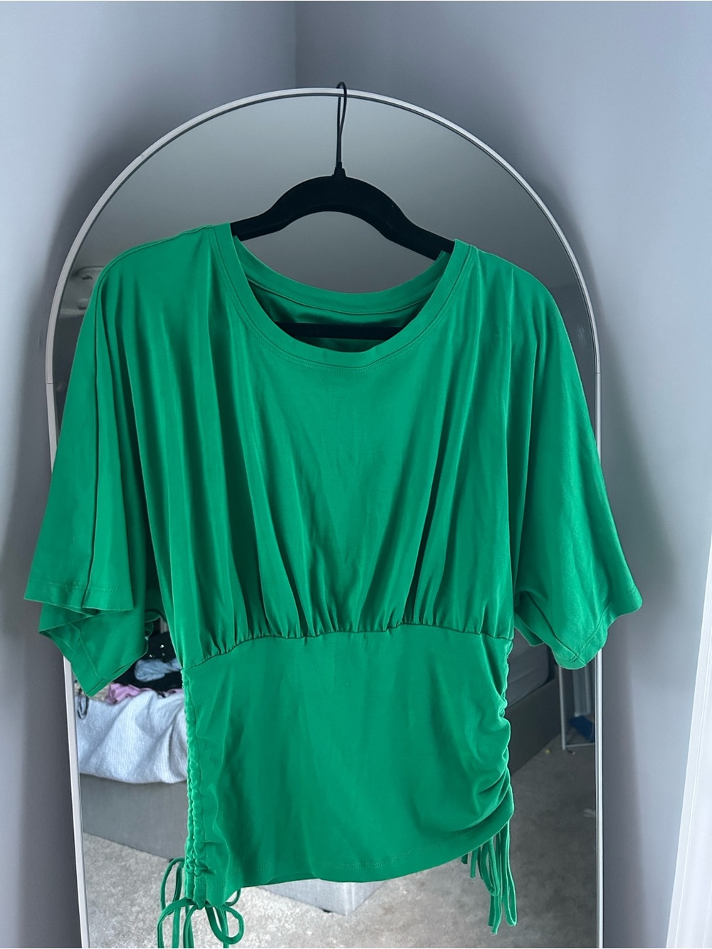 Anthropologie Bright Green Short-Sleeve Cinch-Detail Top